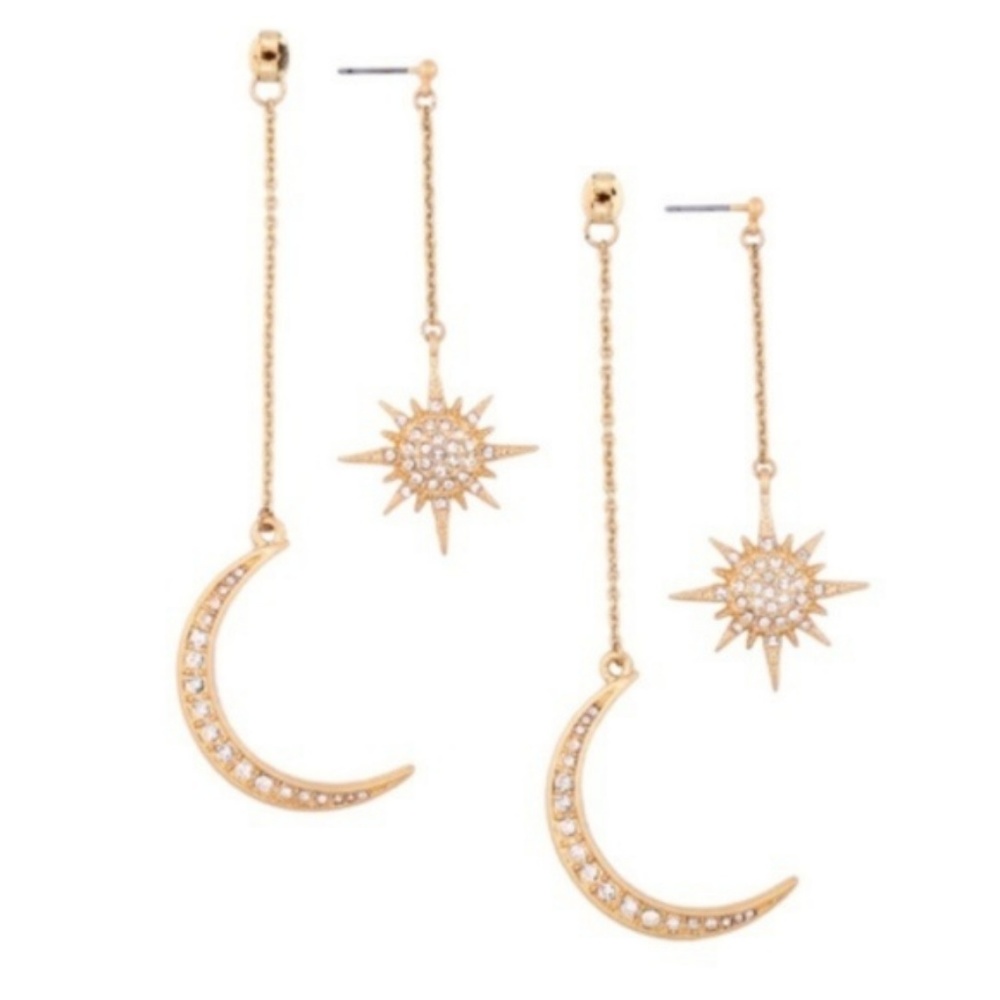 Celestial Statement Moon Starburst GOLD Earrings - Picture 8 of 8